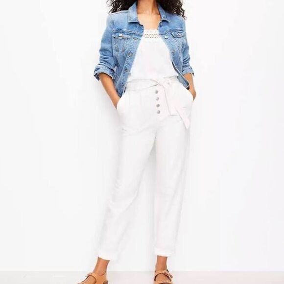 Loft White Paper Bag Slim Pants - Picture 1 of 9